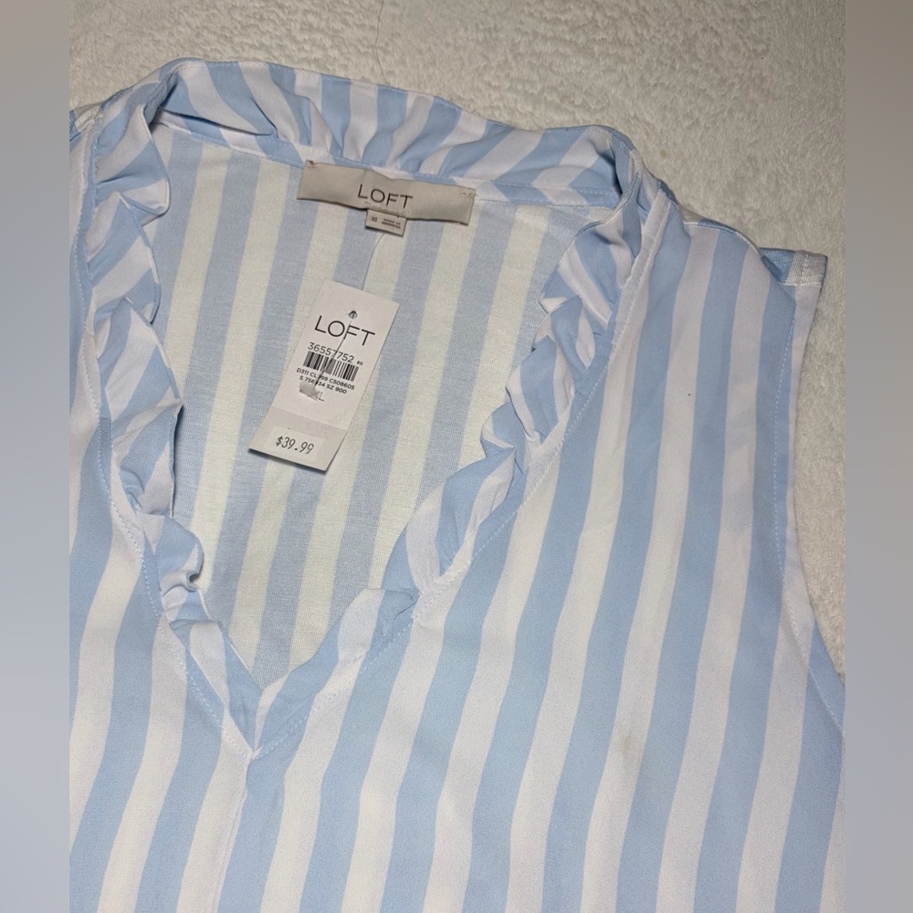 New LOFT Ruffled V-Neck Striped Tank Blouse Sz XL - Picture 3 of 7